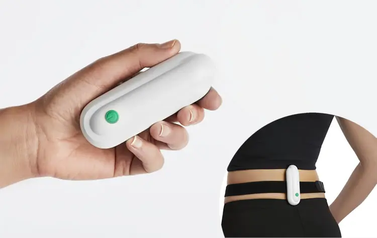 Sciaticalm device positioned on back for pain relief